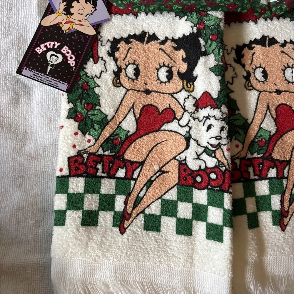 Vintage Cannon Betty Boop Christmas Kitchen Towel Hot Pad Spoon Rest Set NEW